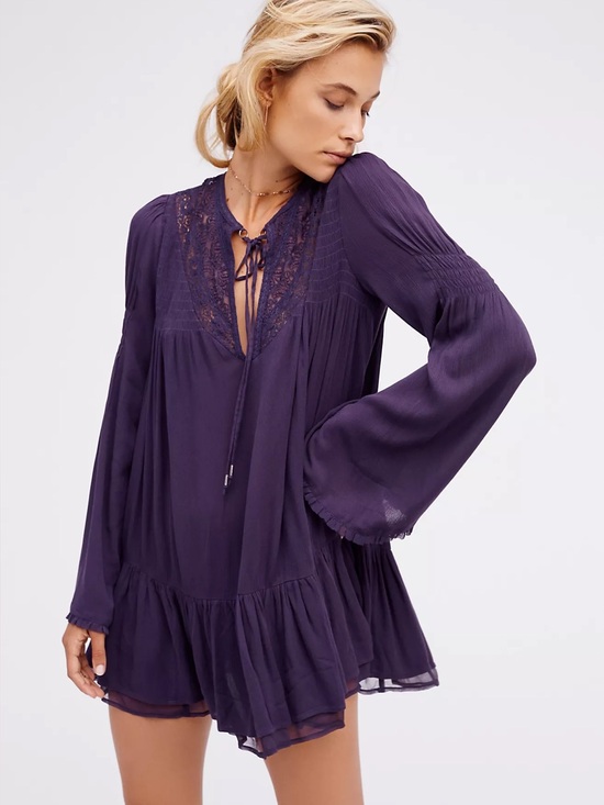 Free People Dresses & Skirts - Free People One Night Victorian Tunic Mini Dress - Purple/Blue Size S